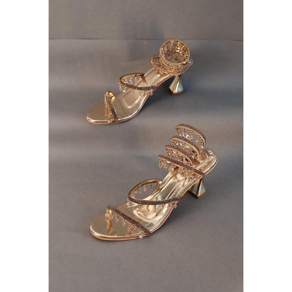 Sana K Luxurious Footwear Champagne Gold Spring with Emblishment Heel Sandals