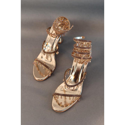 Sana K Luxurious Footwear Champagne Gold Spring with Emblishment Heel Sandals