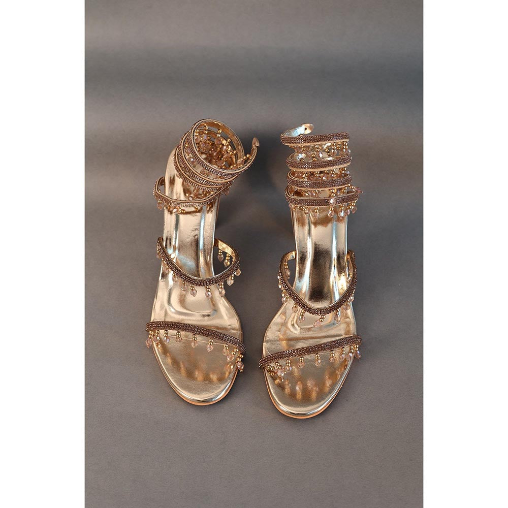 Sana K Luxurious Footwear Champagne Gold Spring with Emblishment Heel Sandals