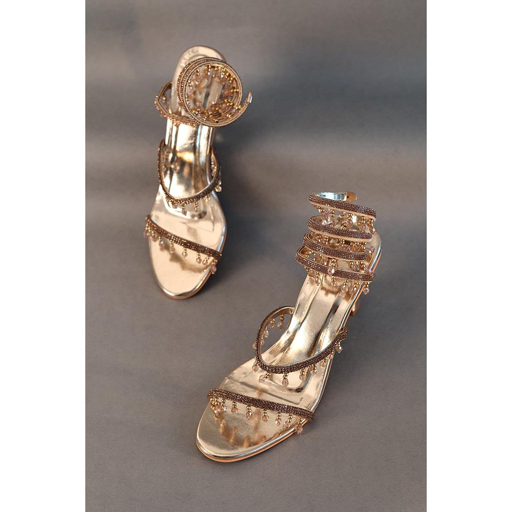 Sana K Luxurious Footwear Champagne Gold Spring with Emblishment Heel Sandals