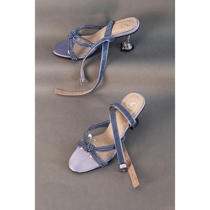 Sana K Luxurious Footwear Knotty Blue With Straps Heel Sandals