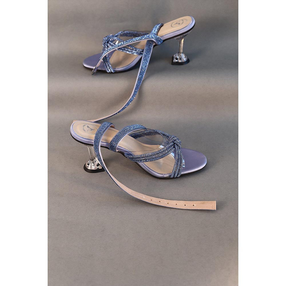 Sana K Luxurious Footwear Knotty Blue With Straps Heel Sandals