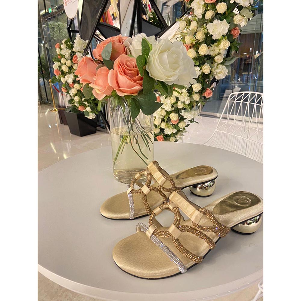 Sana K Luxurious Footwear Gold Snitch Embellished Heel Sandals