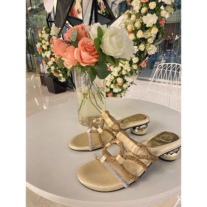 Sana K Luxurious Footwear Gold Snitch Embellished Heel Sandals