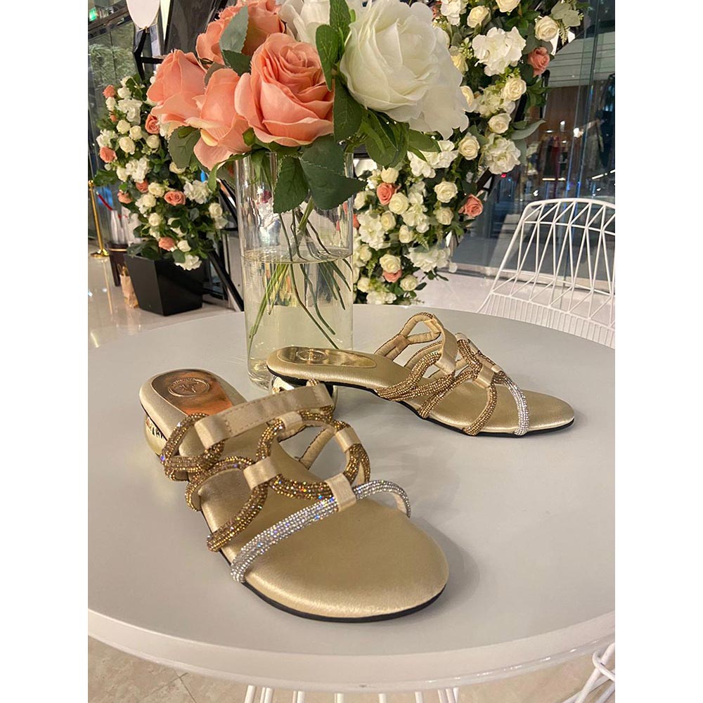 Sana K Luxurious Footwear Gold Snitch Embellished Heel Sandals