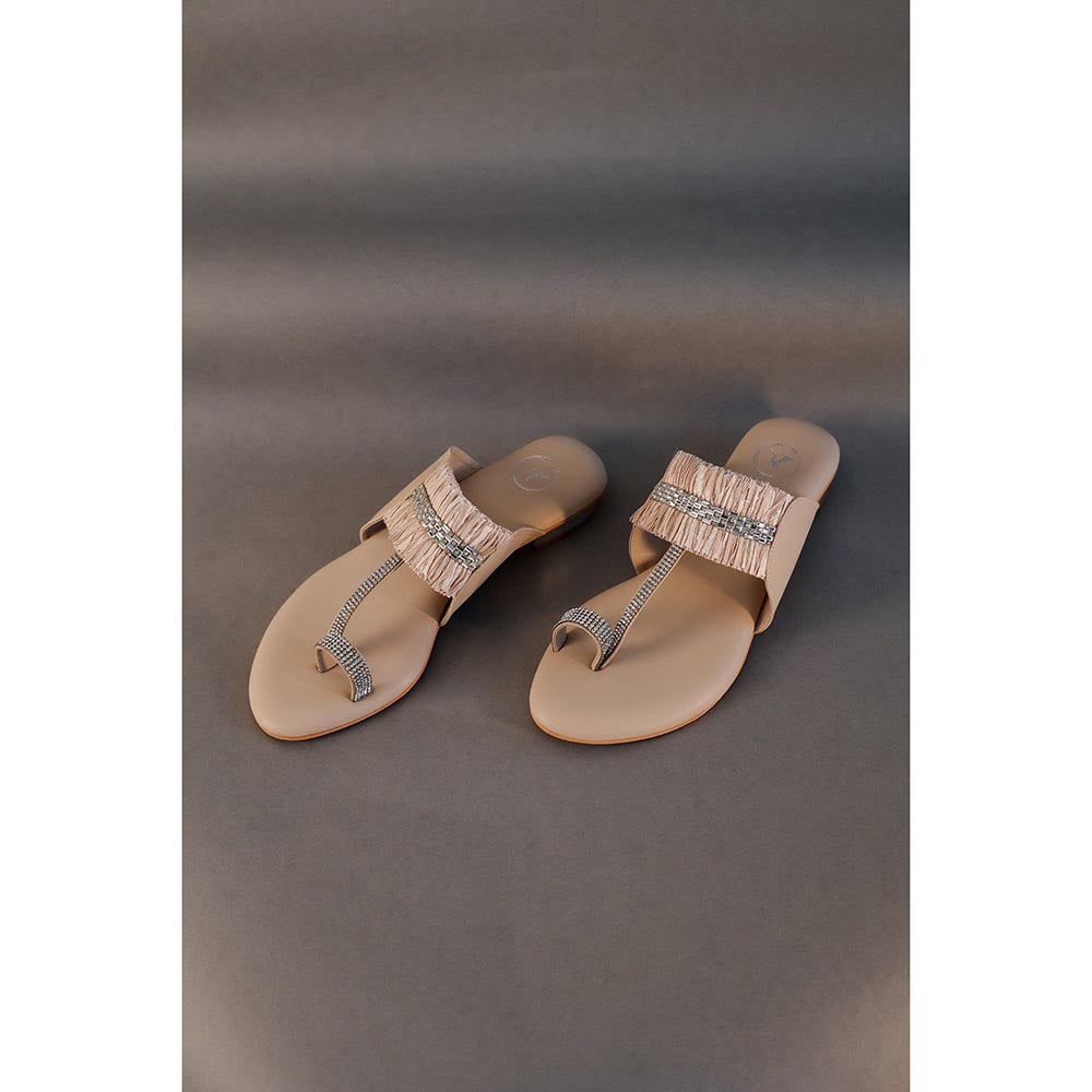 Sana K Luxurious Footwear Sana K Luxurious Beige Stringy Kolhapuri Open Toe Heel Sandals