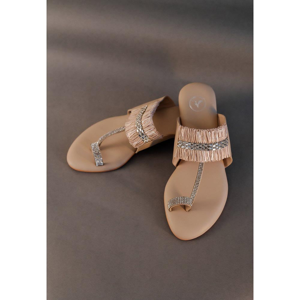 Sana K Luxurious Footwear Sana K Luxurious Beige Stringy Kolhapuri Open Toe Heel Sandals