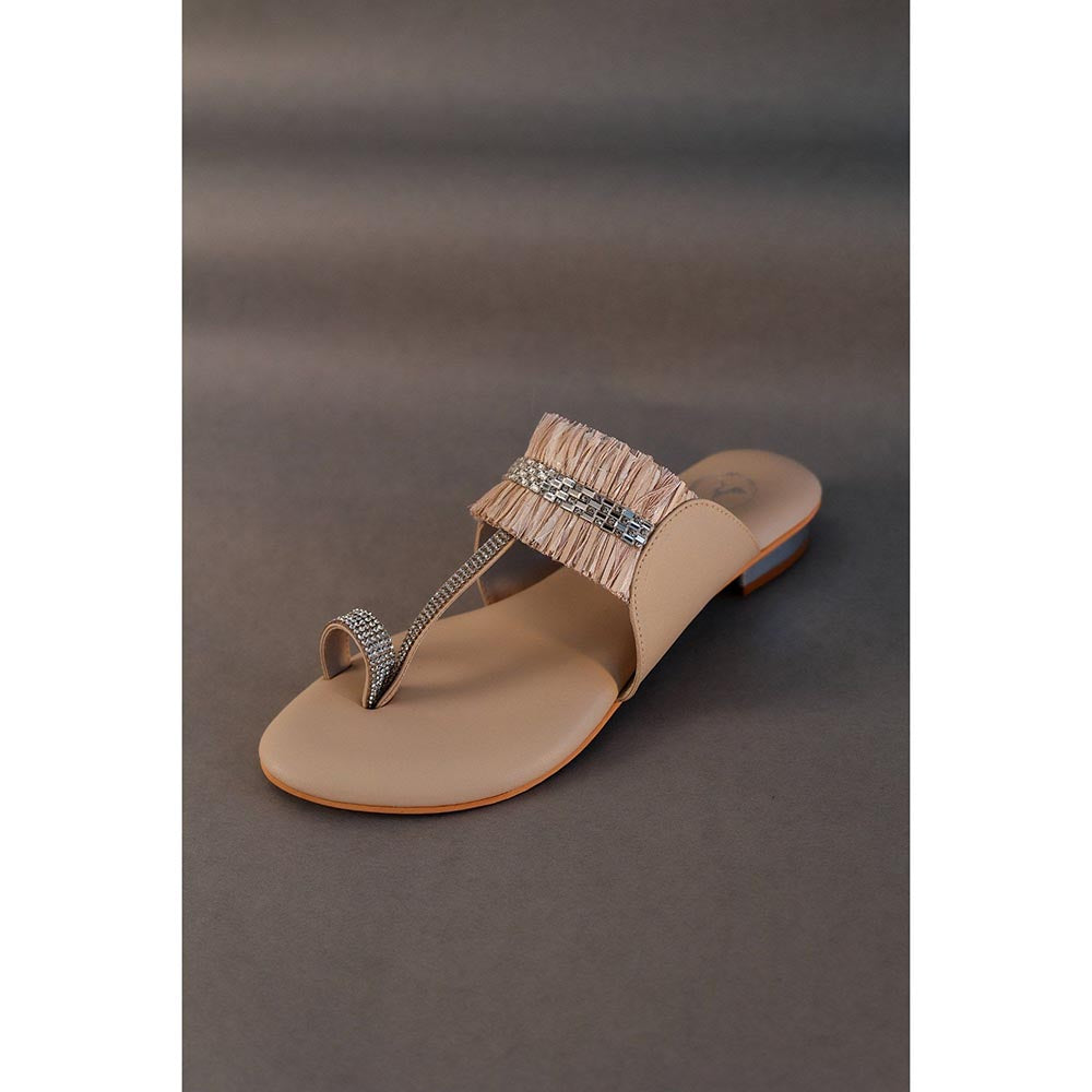 Sana K Luxurious Footwear Sana K Luxurious Beige Stringy Kolhapuri Open Toe Heel Sandals