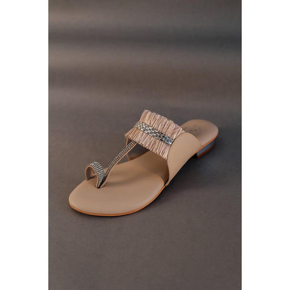 Sana K Luxurious Footwear Sana K Luxurious Beige Stringy Kolhapuri Open Toe Heel Sandals