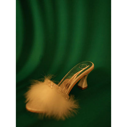 Sana K Luxurious Footwear White Candy Fur Open Toe Heel Sandals