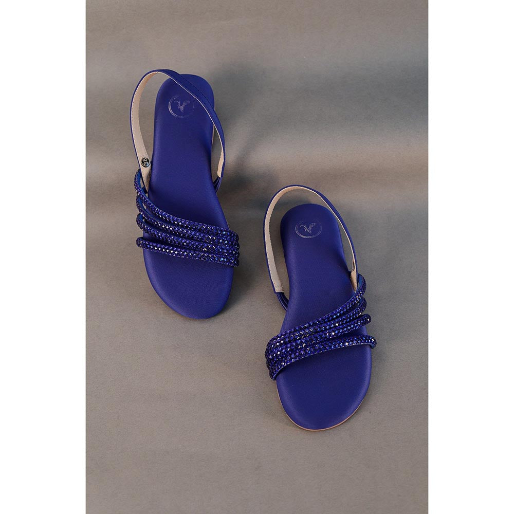 Sana K Luxurious Footwear Blue Flats Blooming Sandals