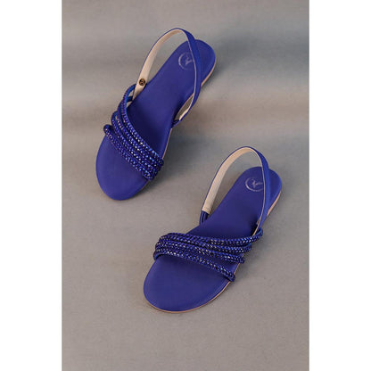 Sana K Luxurious Footwear Blue Flats Blooming Sandals
