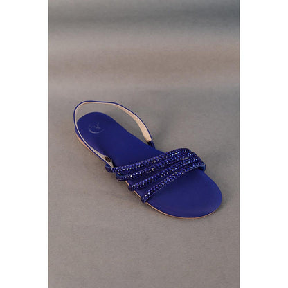 Sana K Luxurious Footwear Blue Flats Blooming Sandals