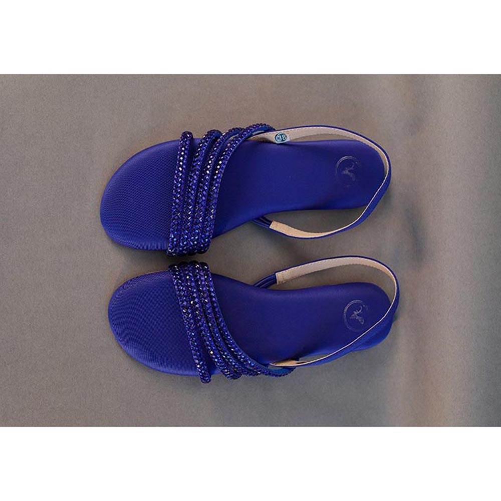 Sana K Luxurious Footwear Blue Flats Blooming Sandals