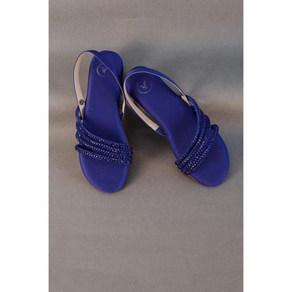 Sana K Luxurious Footwear Blue Flats Blooming Sandals