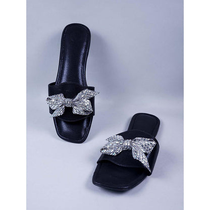 Sana K Luxurious Footwear Silver Sunshine Bow Flats