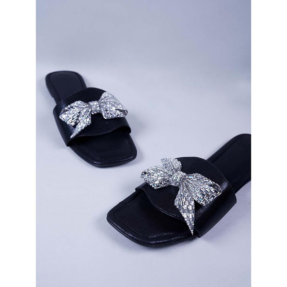 Sana K Luxurious Footwear Silver Sunshine Bow Flats