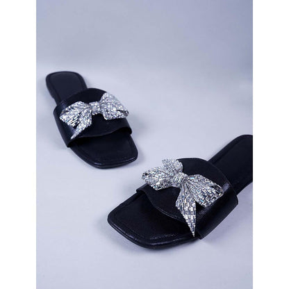 Sana K Luxurious Footwear Silver Sunshine Bow Flats
