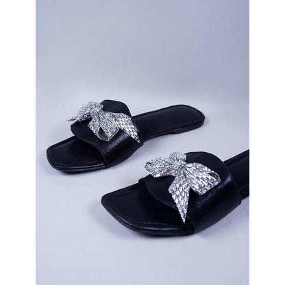 Sana K Luxurious Footwear Silver Sunshine Bow Flats