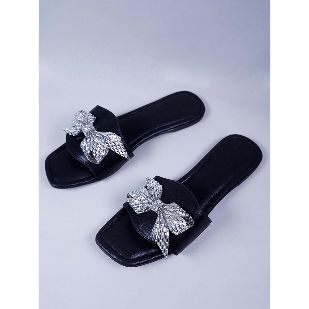 Sana K Luxurious Footwear Silver Sunshine Bow Flats