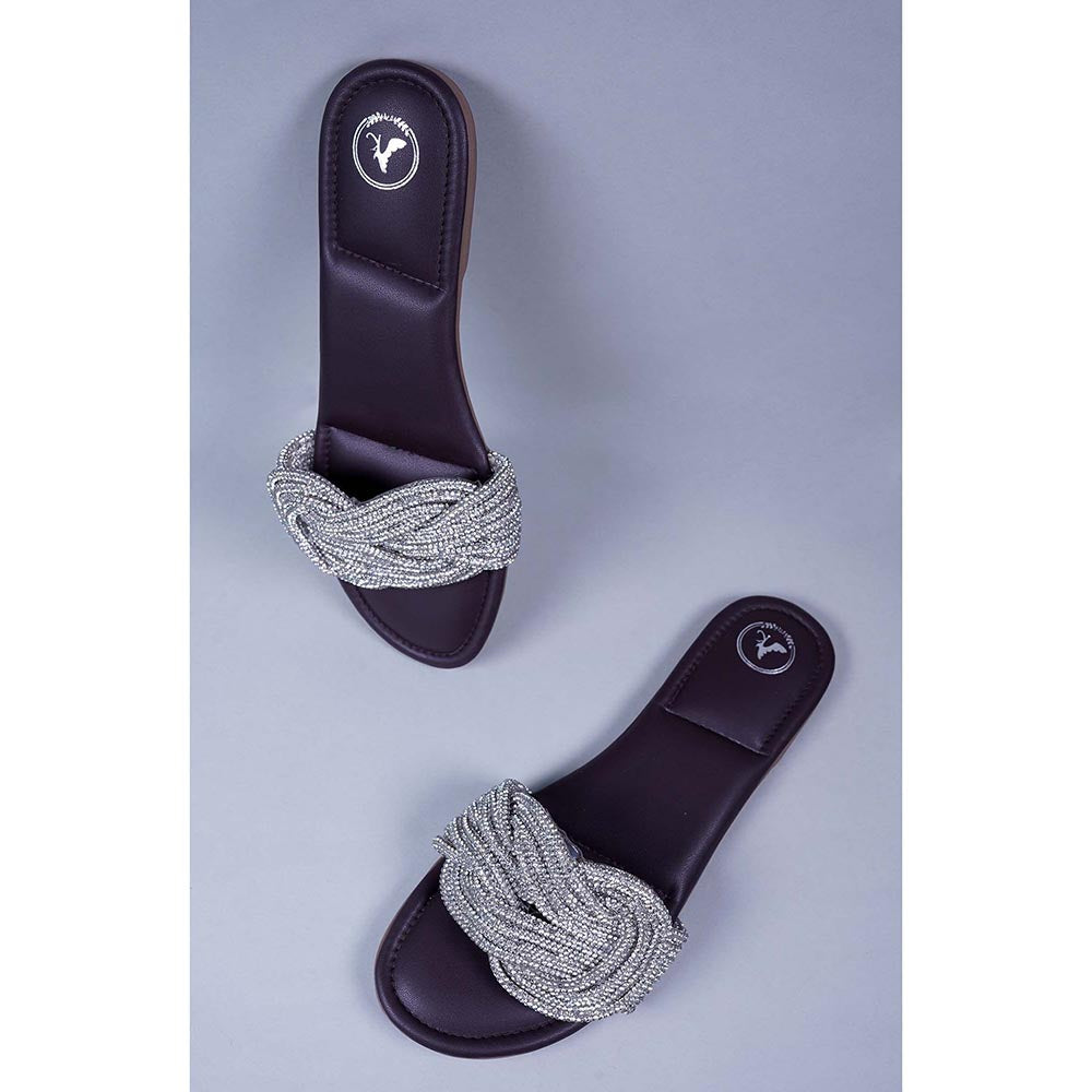 Sana K Luxurious Footwear Silver Braid Flats