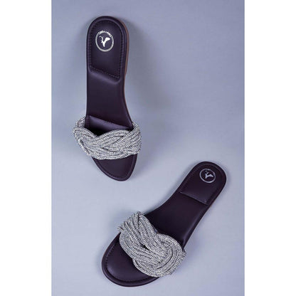 Sana K Luxurious Footwear Silver Braid Flats