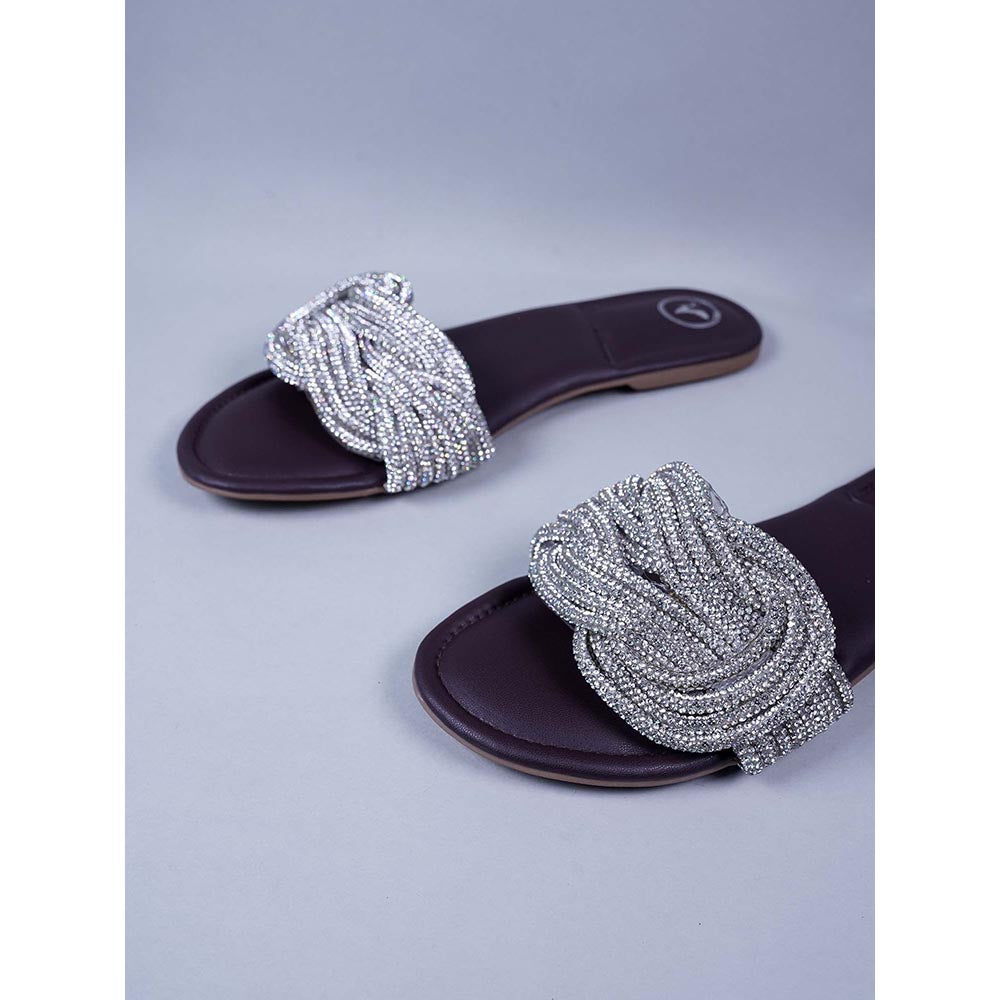 Sana K Luxurious Footwear Silver Braid Flats