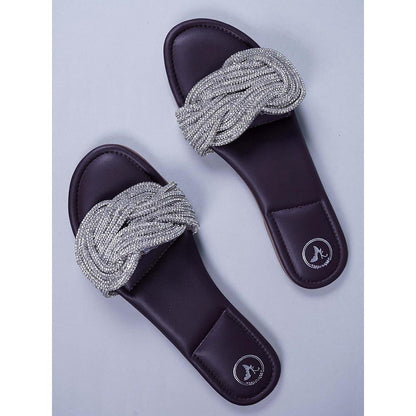 Sana K Luxurious Footwear Silver Braid Flats