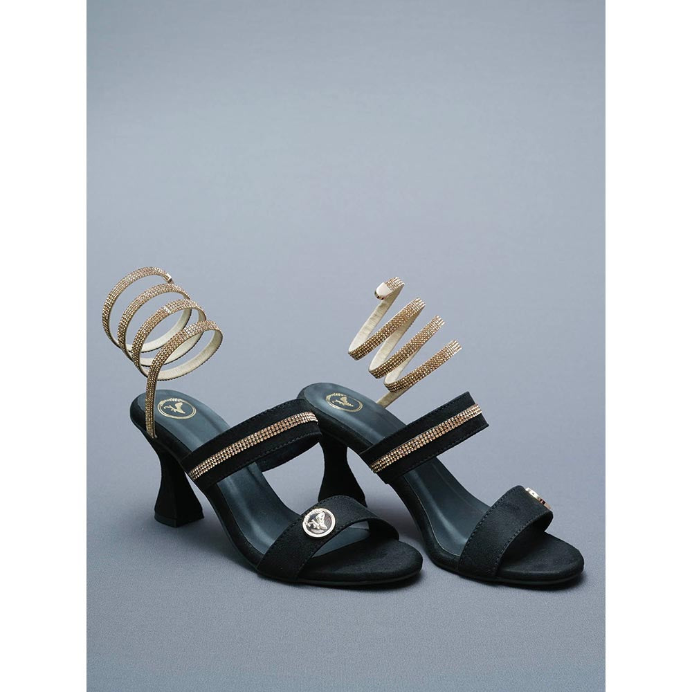 Sana K Luxurious Footwear Black- Champagne Gold Spring Gladiators Heels