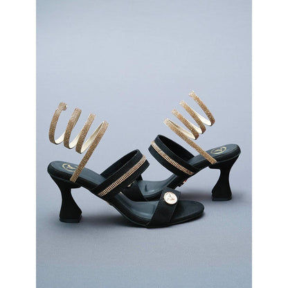 Sana K Luxurious Footwear Black- Champagne Gold Spring Gladiators Heels