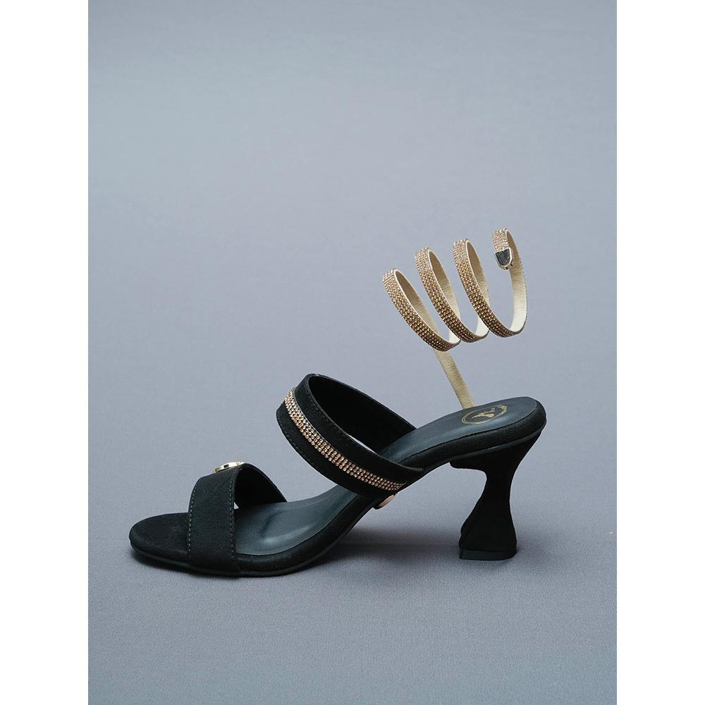 Sana K Luxurious Footwear Black- Champagne Gold Spring Gladiators Heels