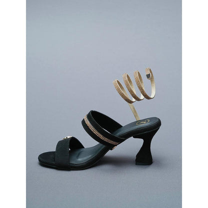 Sana K Luxurious Footwear Black- Champagne Gold Spring Gladiators Heels