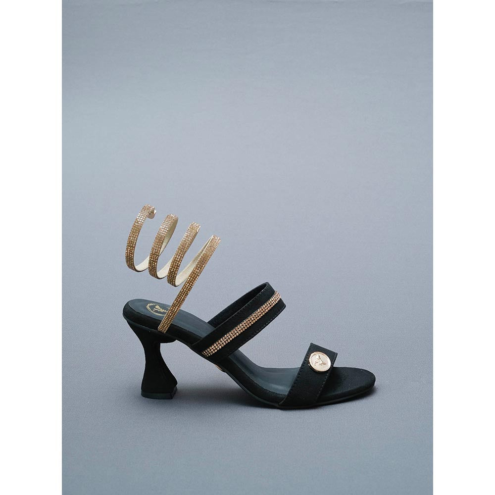 Sana K Luxurious Footwear Black- Champagne Gold Spring Gladiators Heels