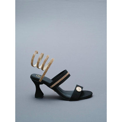 Sana K Luxurious Footwear Black- Champagne Gold Spring Gladiators Heels