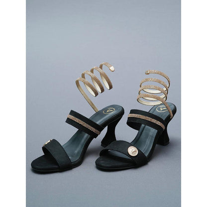 Sana K Luxurious Footwear Black- Champagne Gold Spring Gladiators Heels