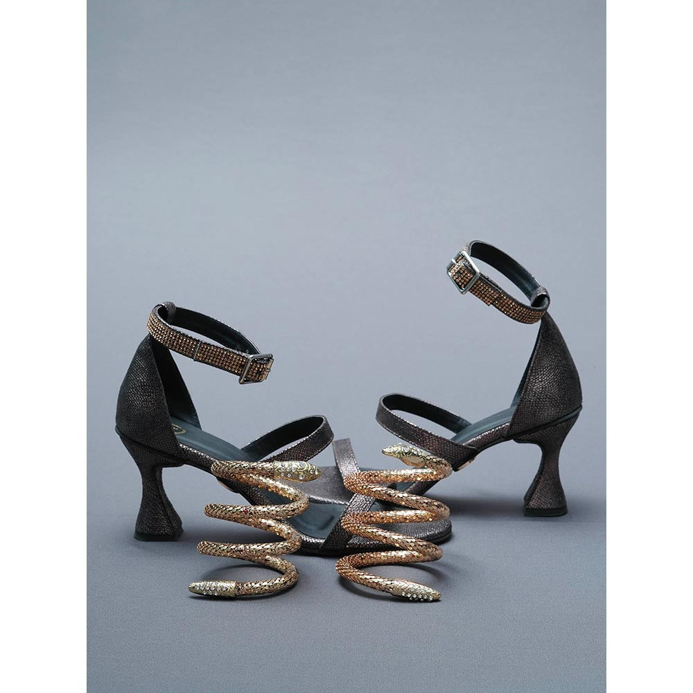 Sana K Luxurious Footwear Brown Mesh Bangle Heels with Detachable Spring (Set of 2)