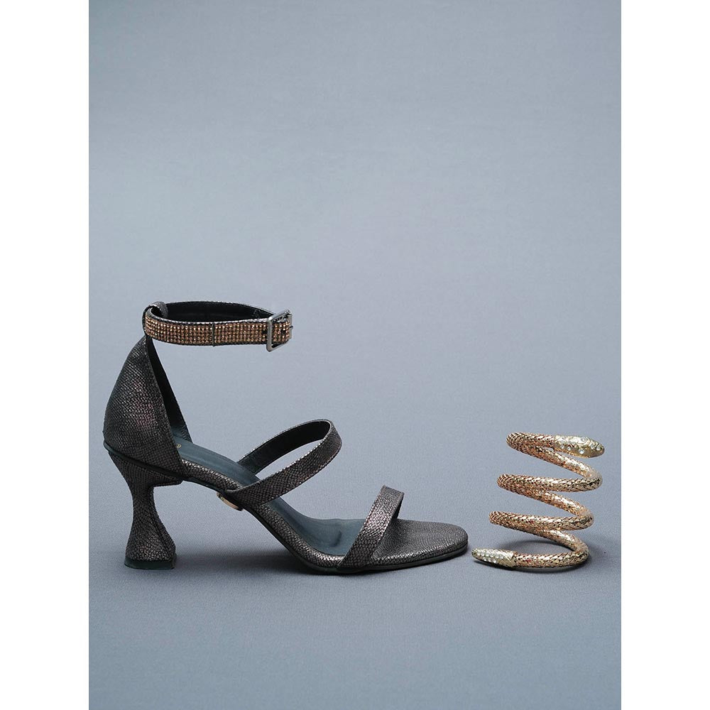 Sana K Luxurious Footwear Brown Mesh Bangle Heels with Detachable Spring (Set of 2)