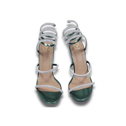 Sana K Luxurious Footwear Green Faux Leather Spring Gladiators Heels