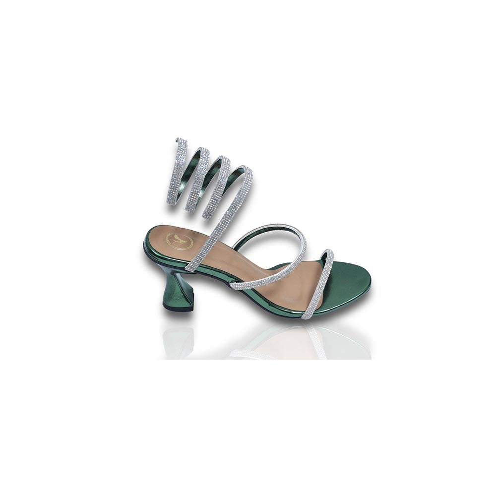 Sana K Luxurious Footwear Green Faux Leather Spring Gladiators Heels