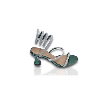 Sana K Luxurious Footwear Green Faux Leather Spring Gladiators Heels