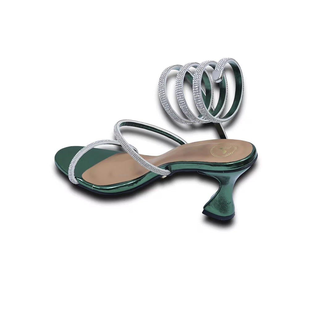 Sana K Luxurious Footwear Green Faux Leather Spring Gladiators Heels
