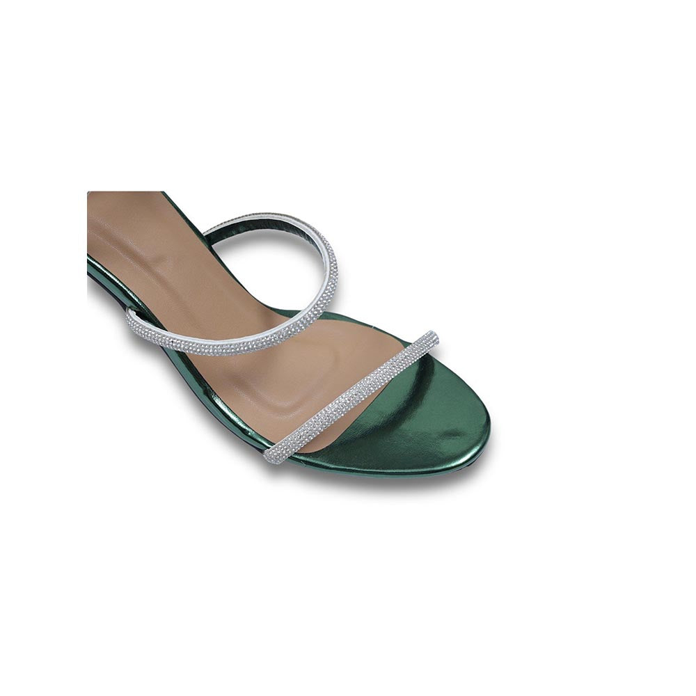 Sana K Luxurious Footwear Green Faux Leather Spring Gladiators Heels