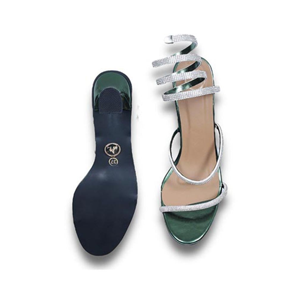 Sana K Luxurious Footwear Green Faux Leather Spring Gladiators Heels