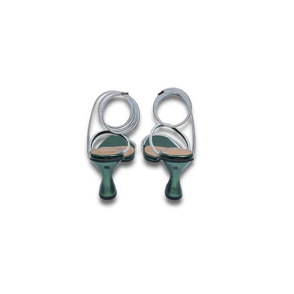 Sana K Luxurious Footwear Green Faux Leather Spring Gladiators Heels