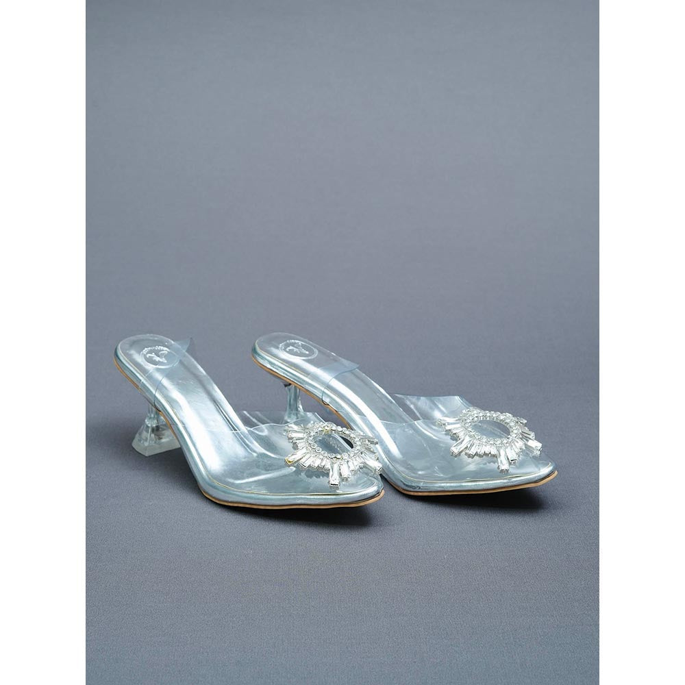 Sana K Luxurious Footwear Faux Leather Silver Star Heels