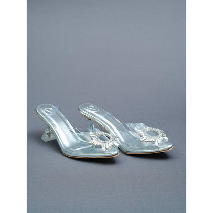 Sana K Luxurious Footwear Faux Leather Silver Star Heels