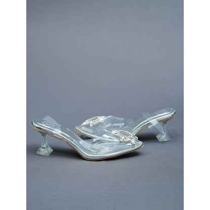 Sana K Luxurious Footwear Faux Leather Silver Star Heels