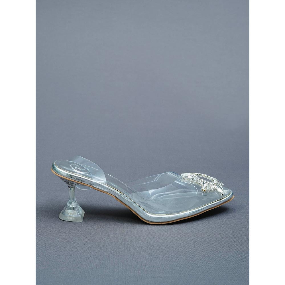 Sana K Luxurious Footwear Faux Leather Silver Star Heels