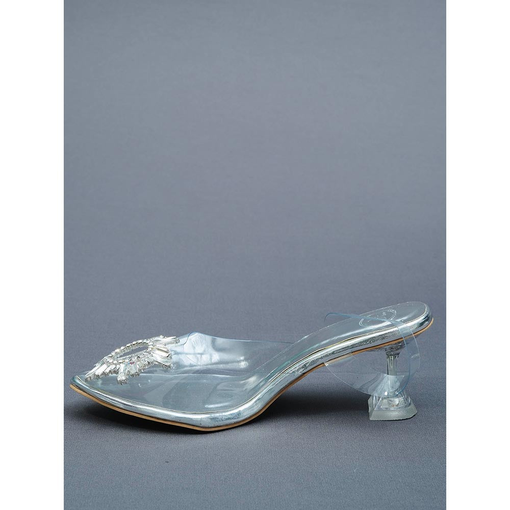 Sana K Luxurious Footwear Faux Leather Silver Star Heels