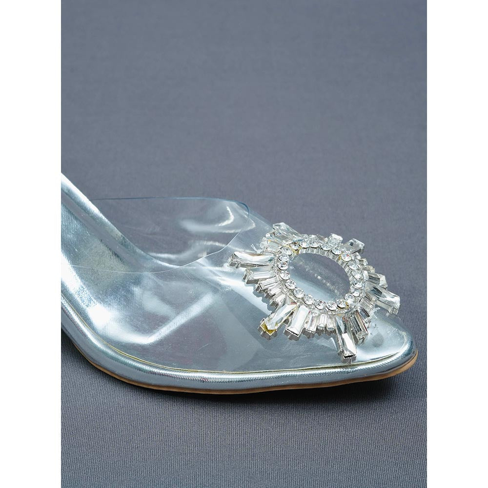 Sana K Luxurious Footwear Faux Leather Silver Star Heels